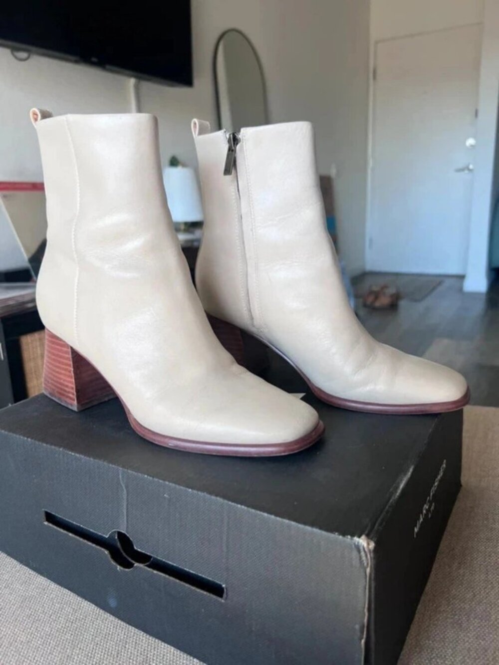 Marc Fisher Cream Leather Ankle Boots